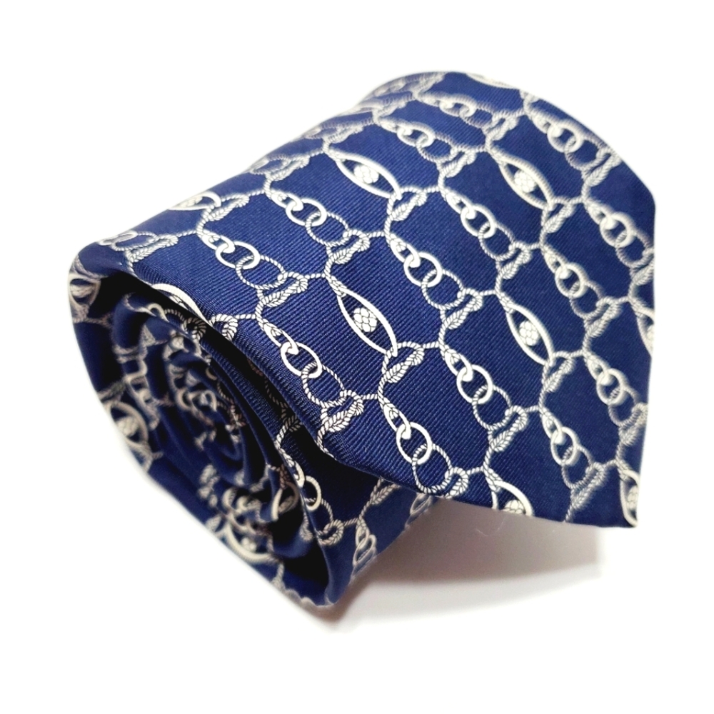 Burberry Necktie Blue Geometric Pattern Men's Silk Neck Tie Made in France